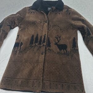 Outbrook Cottage Cabin Core Womens M Forest Fleece Long Warm Cozy Sweater Jacket